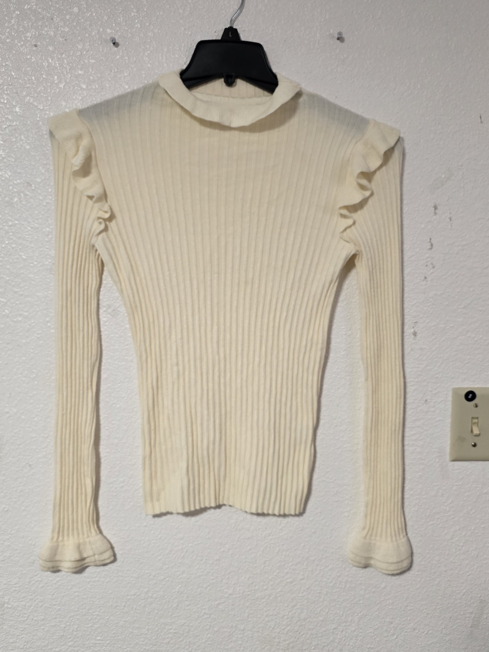 Marie Oliver Tinley Ruffle Ribbed Turtleneck Sweater Cream Ivory Size M